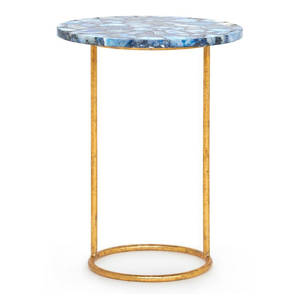 Gold Leaf Round Side Table with Agate Top – Blue | Jenay Collection ...