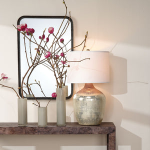 Etched Mercury Glass Table Lamp with Linen Drum Shade