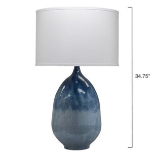 Twilight Table Lamp in Blue Ombre Enameled Metal with Drum Shade in White Linen