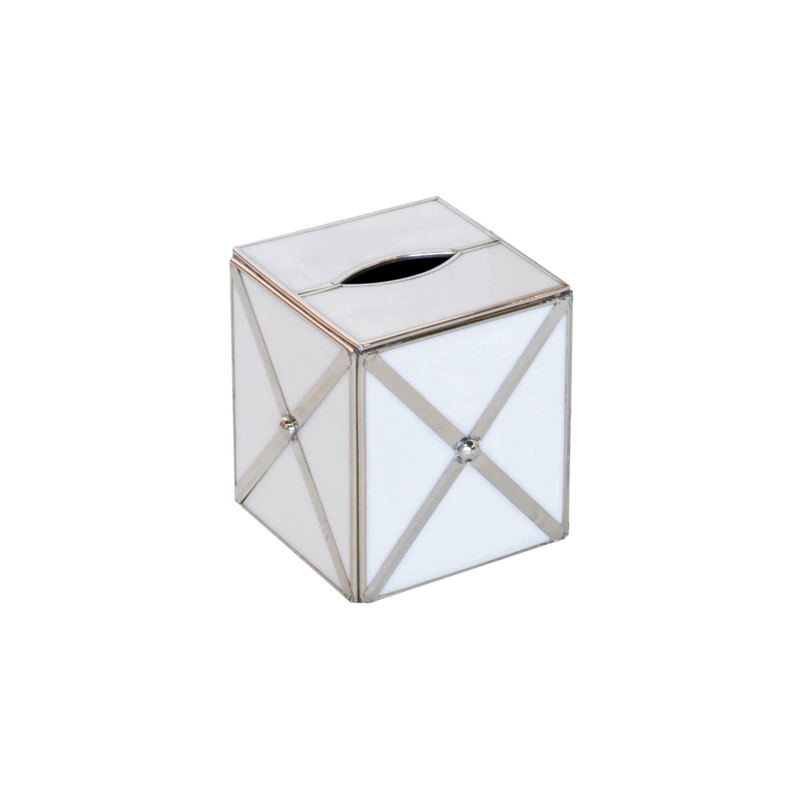 Worlds Away Tissue Box Cover - White Glass & Silver