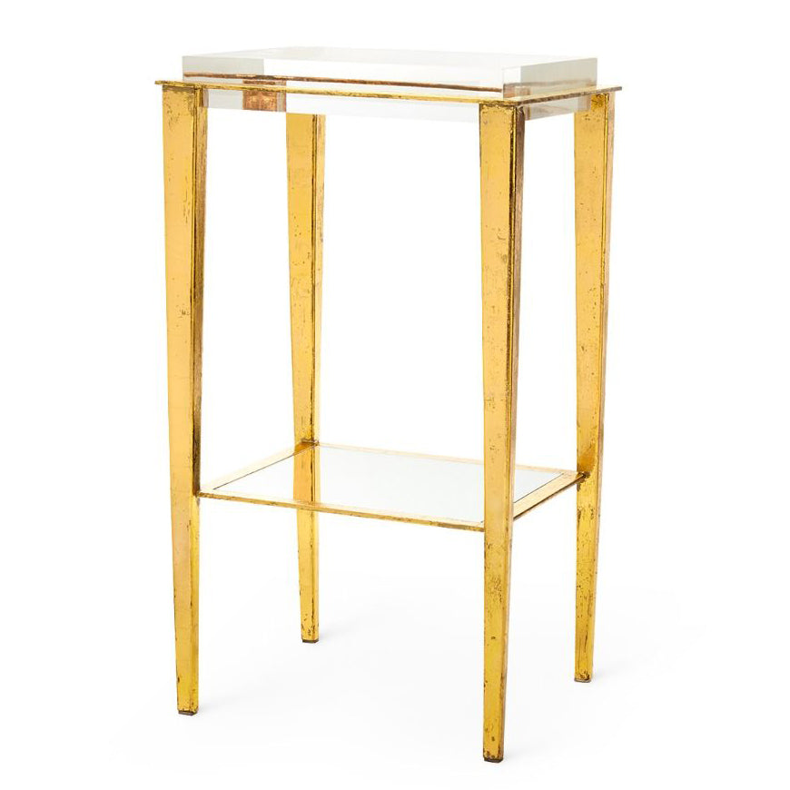 Gold Leaf Tapered Legs Side Table with Lucite Top | Kimberly Collection | Villa & House
