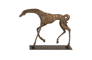 Prancing Horse Sculpture on Black Metal Base, Resin, Bronze Finish