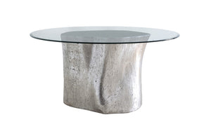 Log Dining Table, 60" Glass Top, Silver Leaf