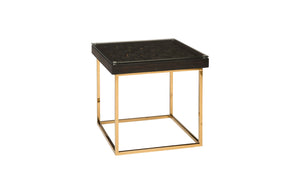 Distressed Blocks Side Table, Wood, Glass, Plated Brass Base, Black with Gold Leaf