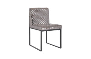 Frozen Dining Chair, Quilted Platinum Fabric, Matte Black Metal Frame