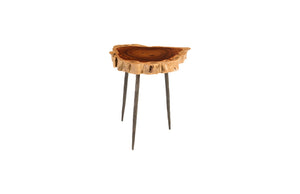 Makha Burled Wood SideTable, Forged Legs