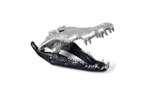 Crocodile Skull, Black/Silver Leaf