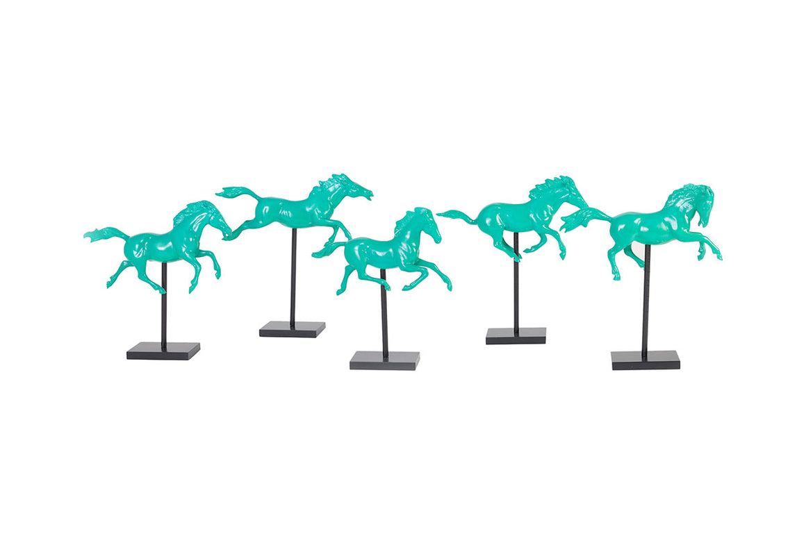 Galloping Horses on Stand, Set of 5, Emerald