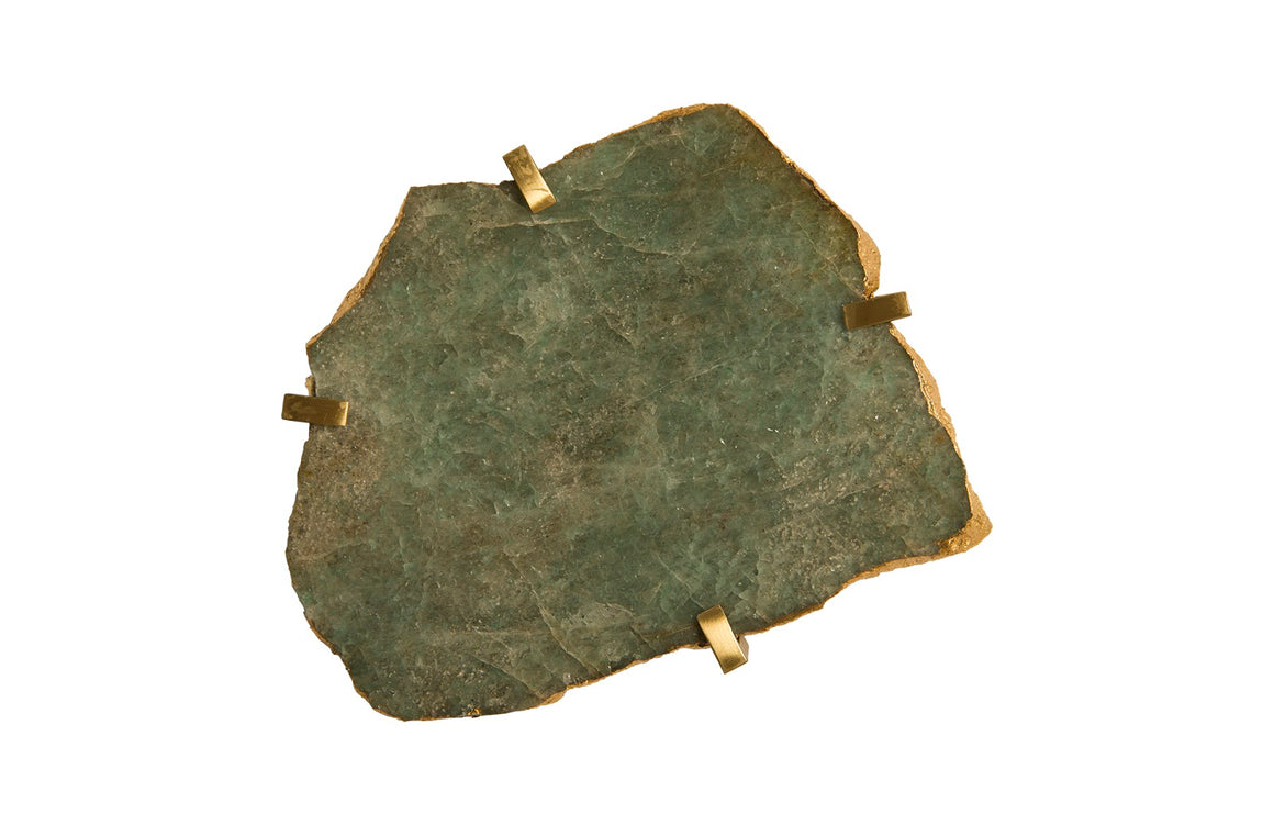 Gem Wall Tile in Brass Setting, Green Emerald