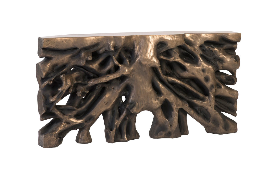 Square Root Console Table, Resin, Antique Bronze Finish