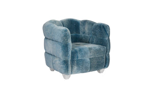Cloud Club Chair, Distressed Blue Fabric, Stainless Steel Legs