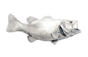Large Mouth Bass Fish Wall Sculpture, Resin, Silver Leaf