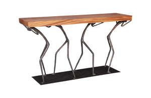 Atlas Console Table, Chamcha Wood, Natural, Metal