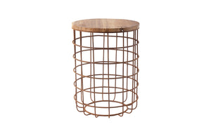 Cage Side Table, Chamcha Wood, Iron Base, LG