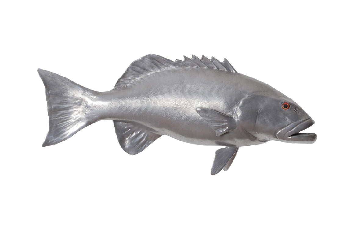 Coral Trout Fish Wall Sculpture, Resin, Polished Aluminum Finish