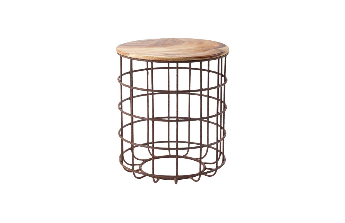 Cage Side Table, Chamcha Wood, Iron Base, SM