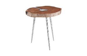 Molten Side Table, LG, Poured Aluminum In Wood