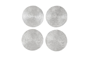 Ripple Wall Disk, Set of 4, Resin, LG, Silver Leaf with Antiquing