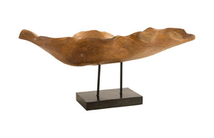 Carved Leaf Sculpture on Stand, Mahogany