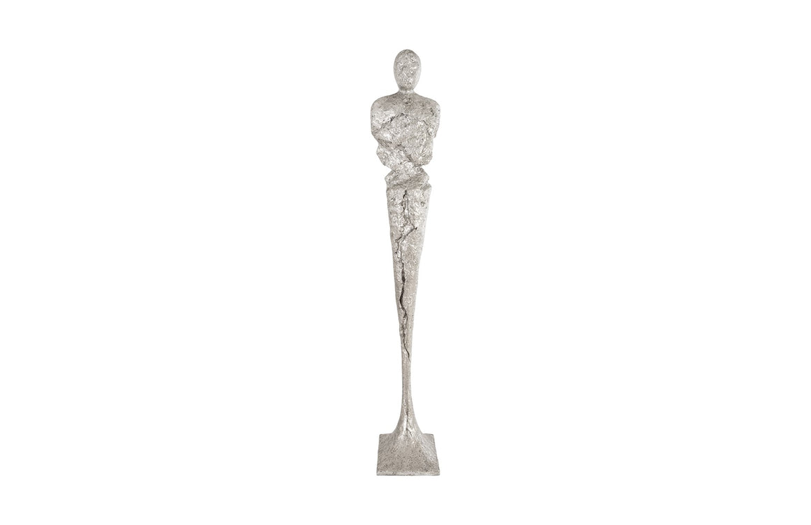 Tall Chiseled Male Sculpture, Resin, Silver Leaf