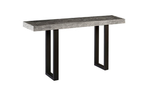 Chamcha Wood Console Table, Metal U Legs, Gray Stone Finish