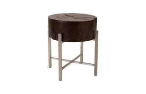 Chamcha Wood Side Table, Stainless Steel X Cross Leg