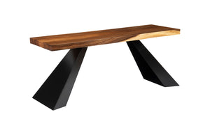 Chamcha Wood Console, Black Metal Tapered Legs