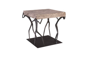 Atlas Side Table, Chamcha Wood, Gray Stone Finish, Metal