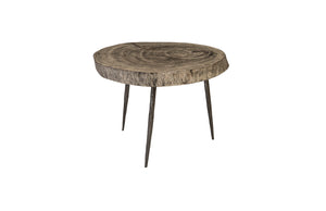 Crosscut Side Table, Gray Stone, Forged Legs