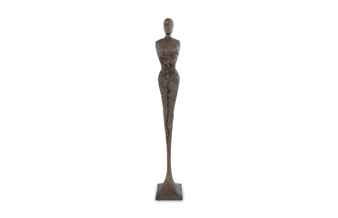 Tall Chiseled Female Sculpture, Resin, Bronze Finish