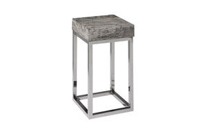 Hayden Chamcha Wood End Table, Gray Stone, Square, Black Nickel Base