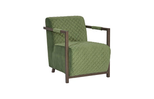 Amity Club Chair, Quilted Green Fabric, Industrial Silver Metal Frame