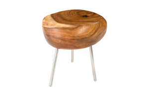Smoothed Stool with Brushed Stainless Steel Legs, Chamcha Wood, Natural