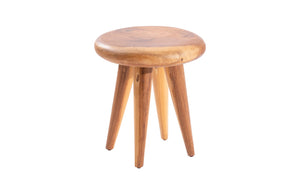 Smoothed Stool on Wooden Legs, Chamcha Wood, Natural