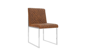 Frozen Dining Chair, Lancaster Quilted Cognac, Stainless Steel Frame