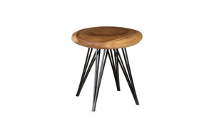 Smoothed Stool on Black Metal Legs, Chamcha Wood, Natural