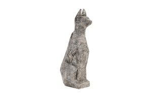 Seated Dog Sculpture, Chamcha Wood, Gray Stone Finish
