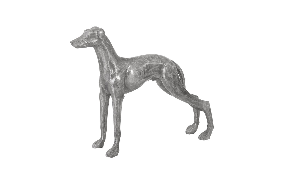 Posing Dog Sculpture, Black/Silver, Aluminum