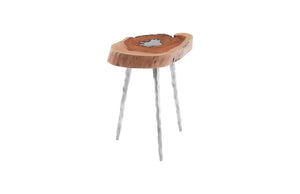 Molten Side Table, SM, Poured Aluminum In Wood