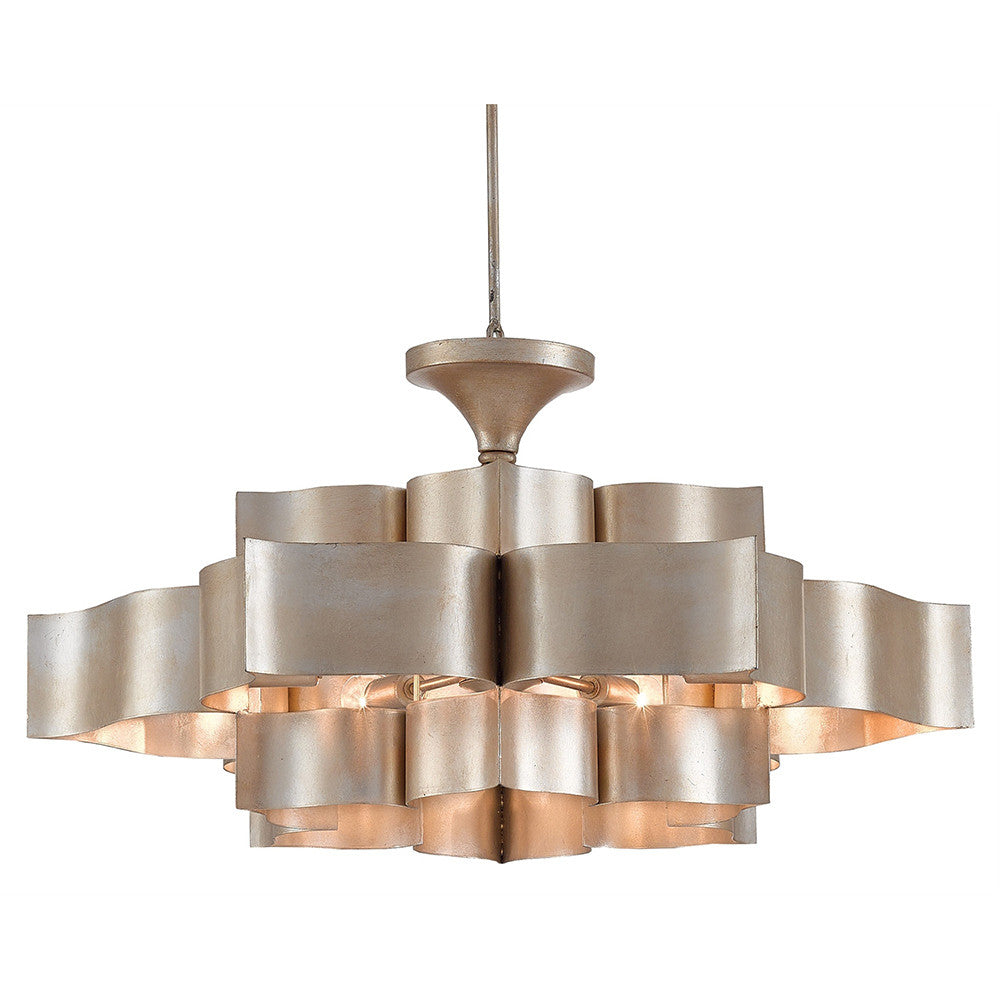 Currey and Company Lotus Sculptural Chandelier – Silver Leaf