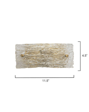 Swan Curved Glass Sconce, Small in Clear Textured Glass & Antique Brass Metal