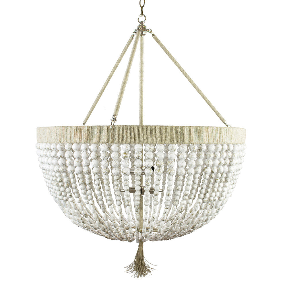 30" Malibu Beaded Chandelier with Arms – White Swirl Beads