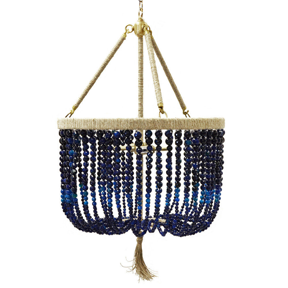 18" Malibu Beaded Chandelier with Arms – Navy Agate Beads