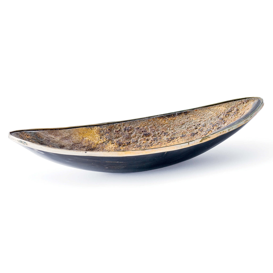 Elongated Horn Dish With Brass Trim