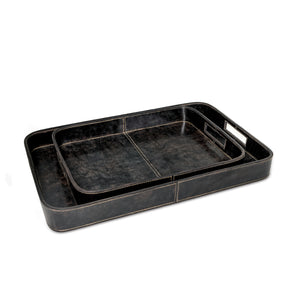 Derby Rectangle Leather Tray Set (Black)