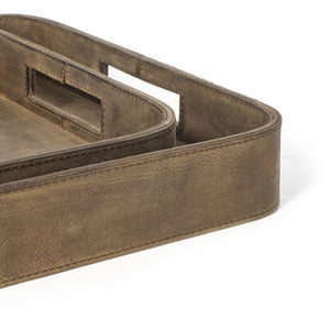 Derby Rectangle Leather Tray Set (Brown)