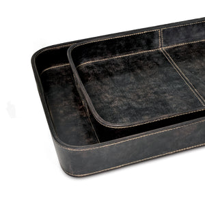 Derby Rectangle Leather Tray Set (Black)