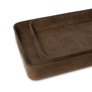 Derby Rectangle Leather Tray Set (Brown)
