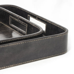 Derby Rectangle Leather Tray Set (Black)