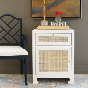 Worlds Away Ruth 1 Door Cane Cabinet - White Lacquer